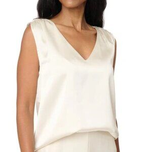 GIBSONLOOK Reverly Cinch Shoulder Sleeveless Satin Top In Champagne. Sz: S